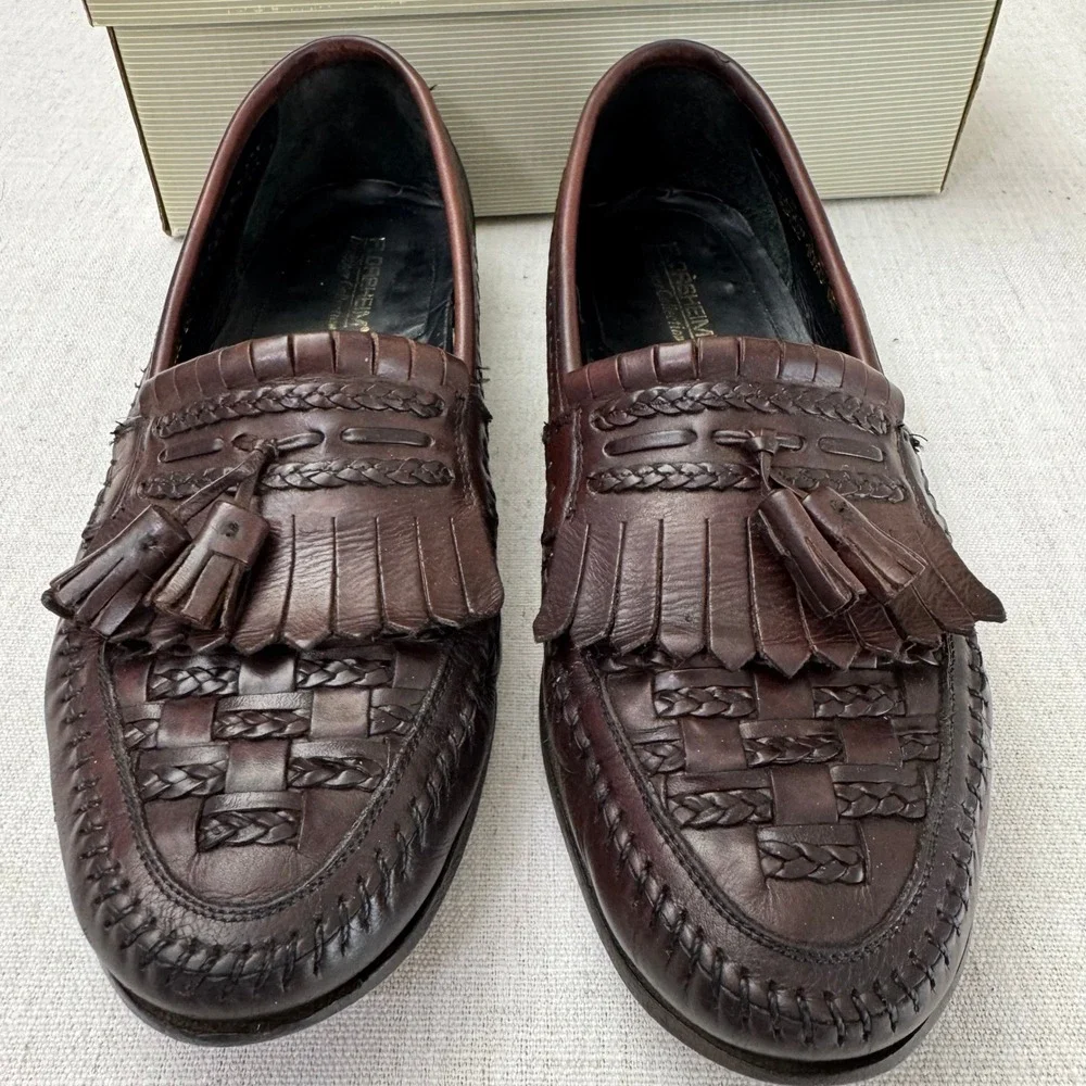 Florsheim Designer Collection Torino Woven Tassel Kiltie Loafers Wine 10.5 D USA